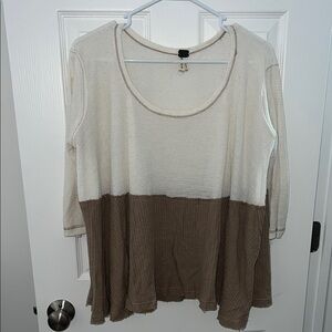 We The Free Cream and Brown 3/4 Sleeve Tunic